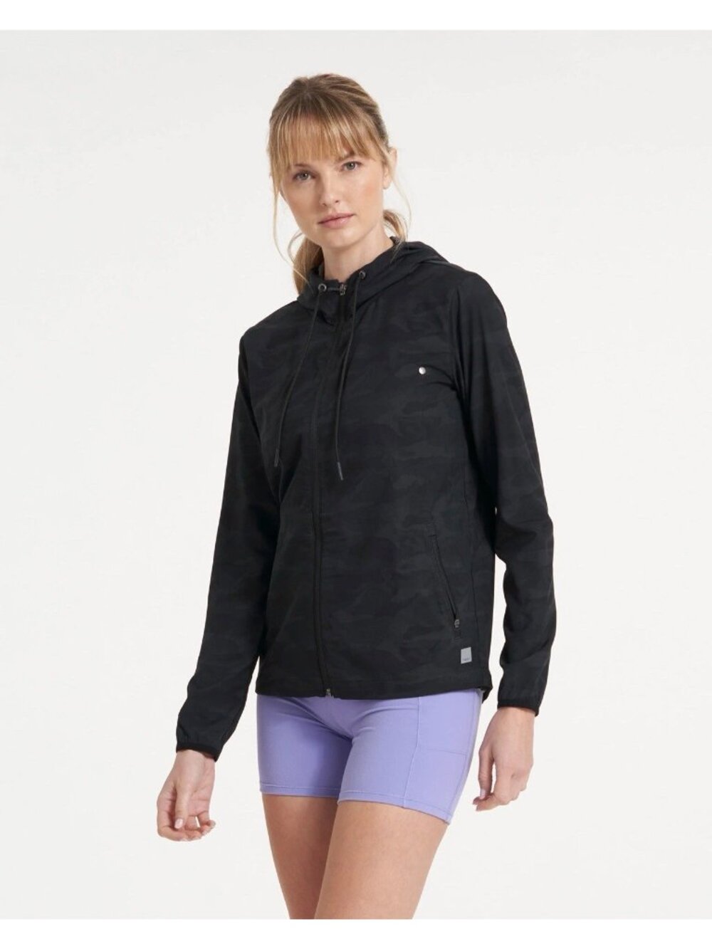 Vuori Outdoor Trainer Shell Women’s Medium Black Camo Full Zip Hooded Jacket